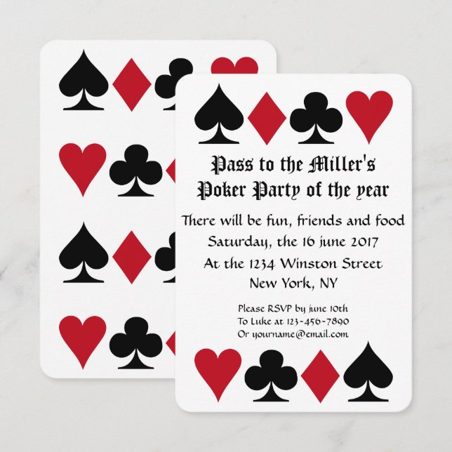 Plantilla de invitación de grupo de póquer B (Anverso / Reverso)