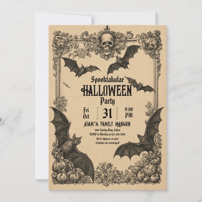 Plantilla de invitación de Halloween de época (Anverso)