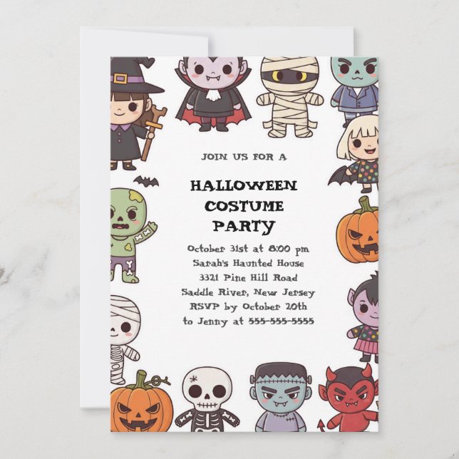 Plantilla de Invitación de Halloween para Niños Cu (Anverso)