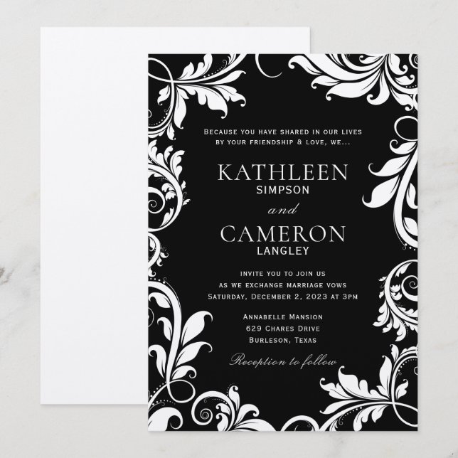 Plantilla de invitación de hojas majestuosas | Bla (Anverso / Reverso)