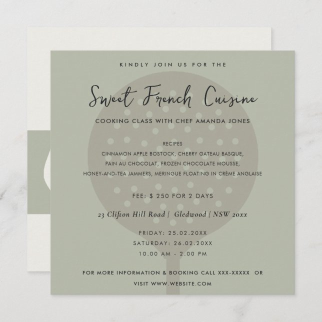 PLANTILLA DE INVITACIÓN DE LA CLASE DE COCINA DE L (Anverso / Reverso)