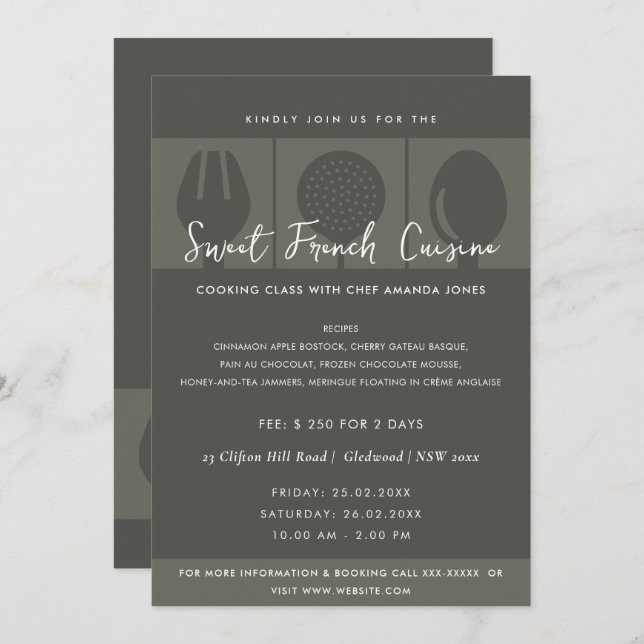 PLANTILLA DE INVITACIÓN DE LA CLASE DE COCINA DE L (Anverso / Reverso)