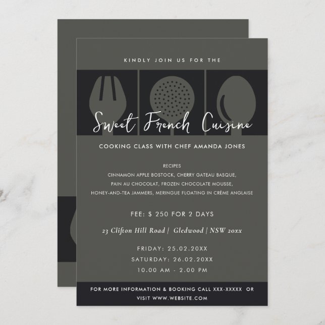 PLANTILLA DE INVITACIÓN DE LA CLASE DE COCINA DE L (Anverso / Reverso)