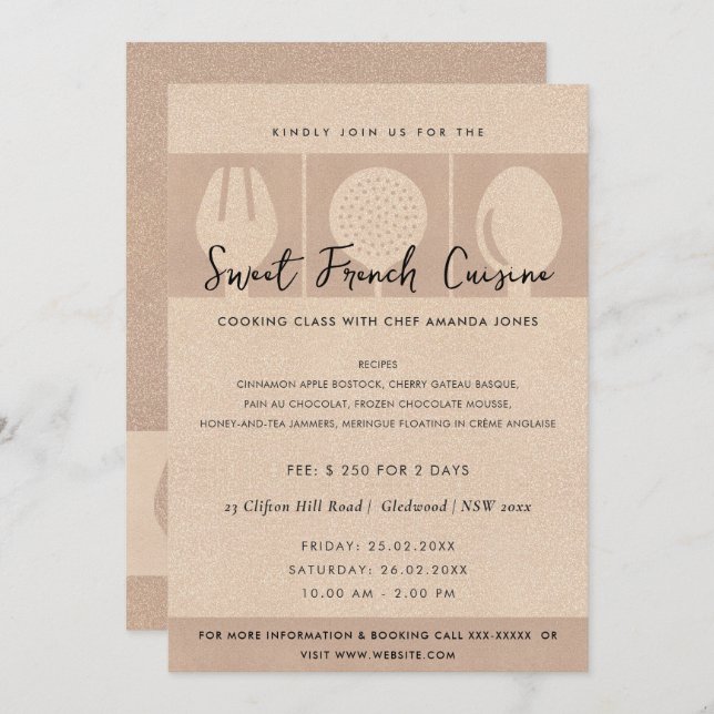 PLANTILLA DE INVITACIÓN DE LA CLASE DE COOKERY DE  (Anverso / Reverso)