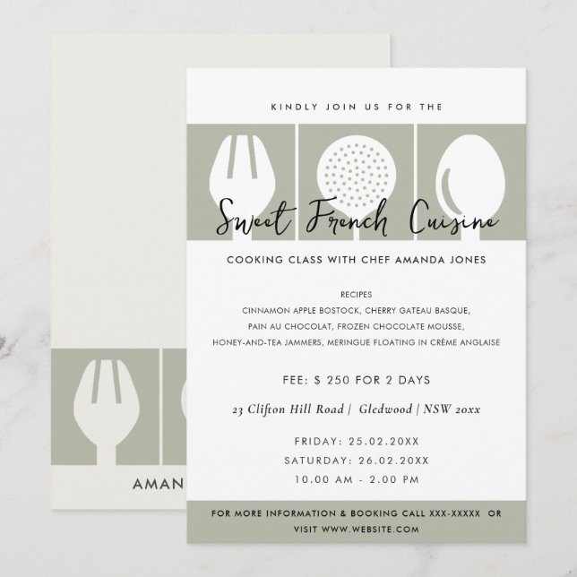 PLANTILLA DE INVITACIÓN DE LA CLASE DE COOKERY DE  (Anverso / Reverso)