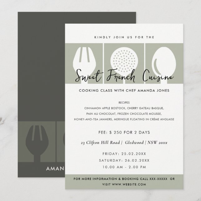 PLANTILLA DE INVITACIÓN DE LA CLASE DE COOKERY DE  (Anverso / Reverso)