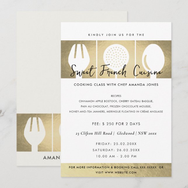 PLANTILLA DE INVITACIÓN DE LA CLASE DE COOKERY DEL (Anverso / Reverso)