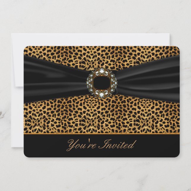 Plantilla de invitación de leopardo negro para tod (Anverso)