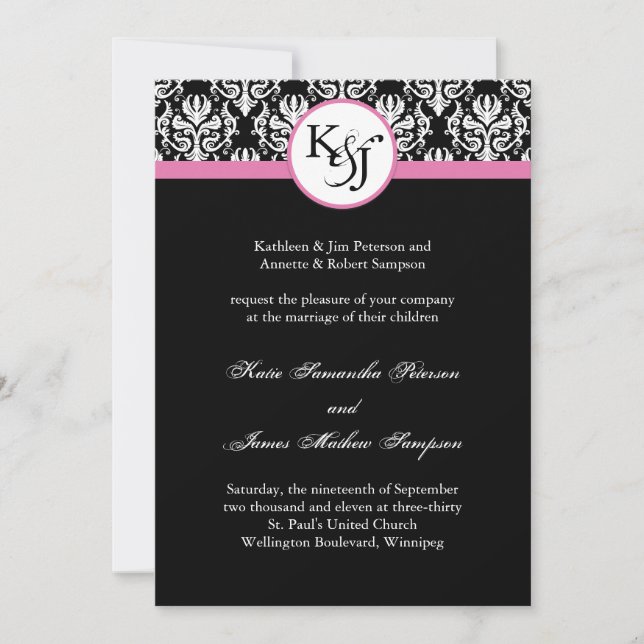 Plantilla de invitación de matrimonio blanco y neg (Anverso)