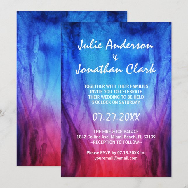Plantilla de invitación de matrimonio con llamas d (Anverso / Reverso)