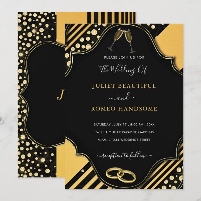 Plantilla de invitación de matrimonio con marco de (Anverso / Reverso)