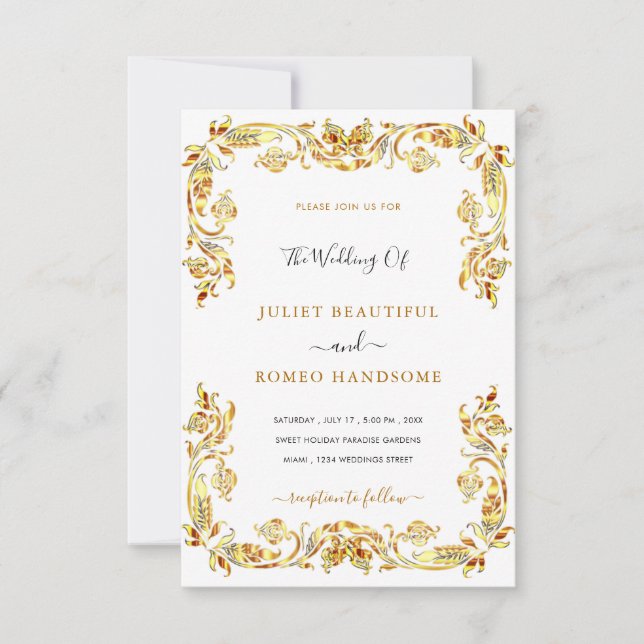 Plantilla de invitación de matrimonio con marco de (Anverso)