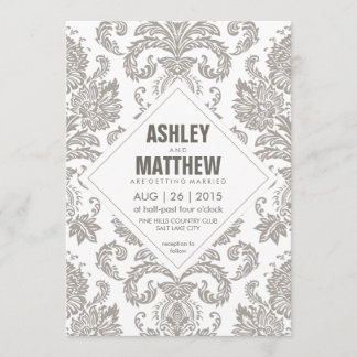 Plantilla de invitación de matrimonio de damasco d