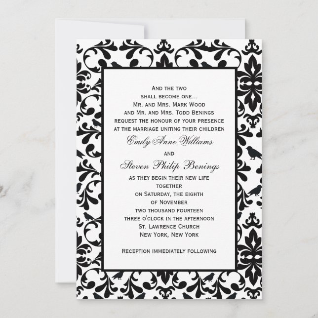 Plantilla de invitación de matrimonio de Damask (Anverso)