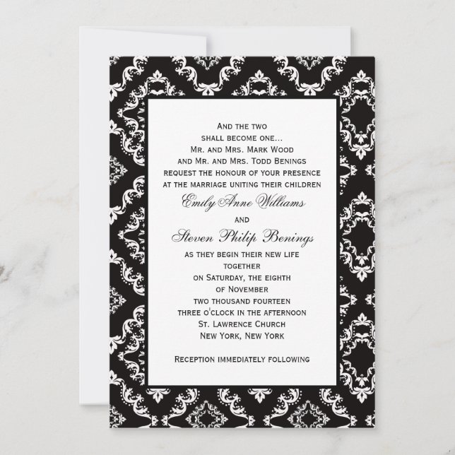 Plantilla de invitación de matrimonio de Damask (Anverso)