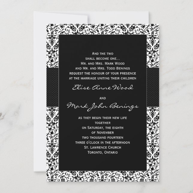 Plantilla de invitación de matrimonio de Damask (Anverso)