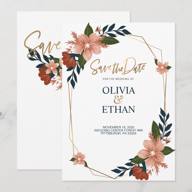 Plantilla de invitación de matrimonio elegante de  (Anverso / Reverso)