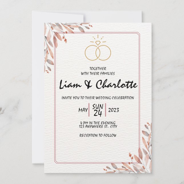 Plantilla de invitación de matrimonio elegante y s (Anverso)