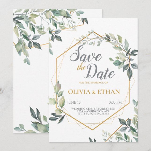 Plantilla de invitación de matrimonio para hojas v (Anverso / Reverso)