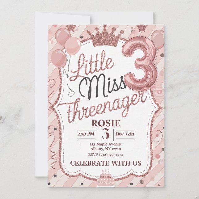 Plantilla de invitación de Miss Threenager (Anverso)