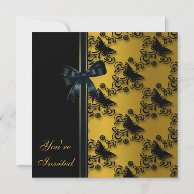 Plantilla de invitación de oro de mariposa para to (Anverso)