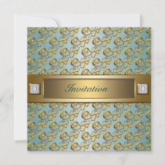 Plantilla de invitación de oro Verde azulada de to