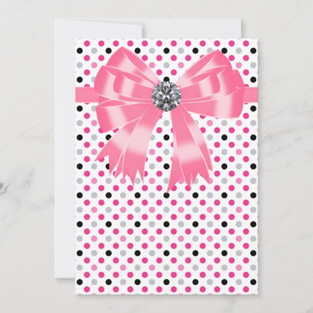 Plantilla de invitación de puntos de polka negro r (Anverso)