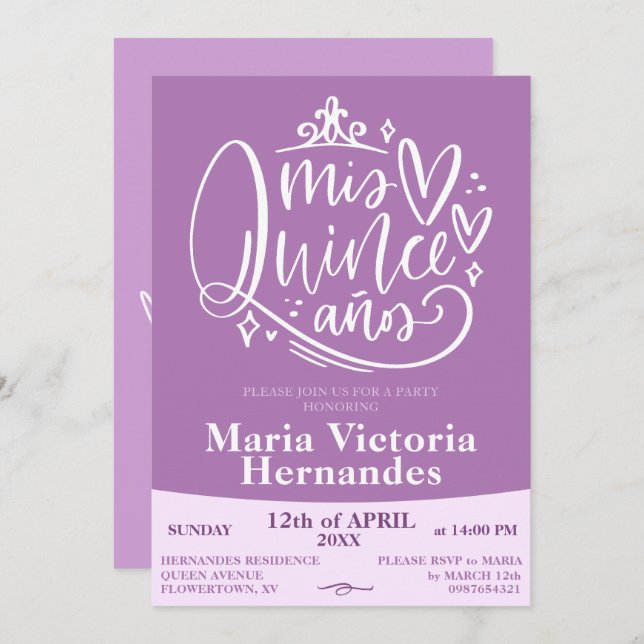 Plantilla de invitación de Quinceañera (Anverso / Reverso)