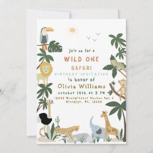 Plantilla de invitación de safari Wild One editabl