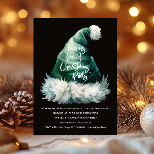 Plantilla de invitación del partido de Navidades d (Santa Hat Christmas Party Invitation Template)