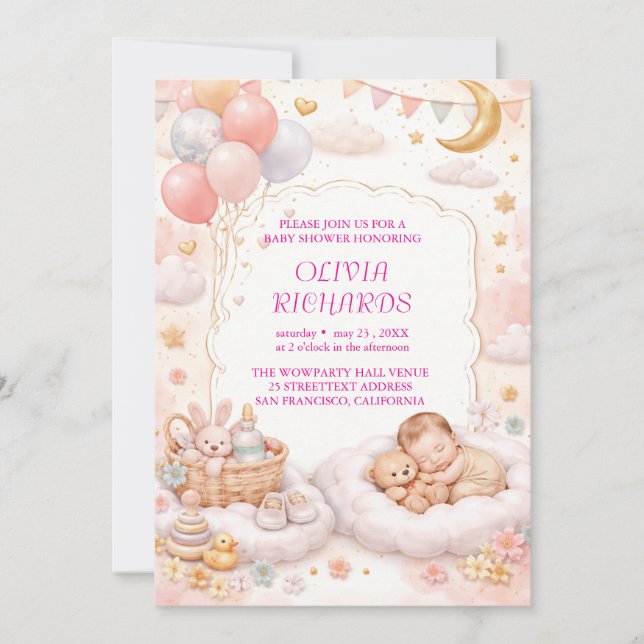 Plantilla de Invitación Editable para Baby Shower (Anverso)