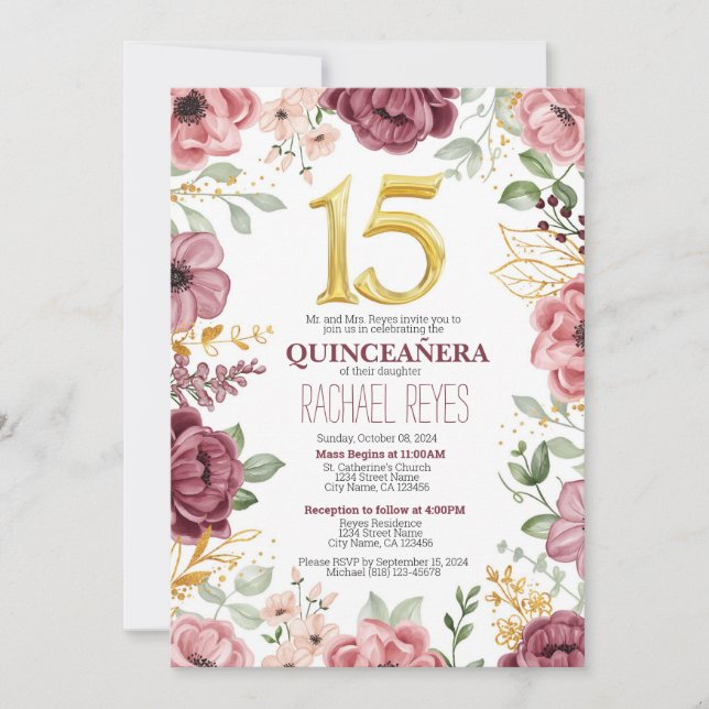 Plantilla de Invitación Elegante de Quinceañera co (Anverso)