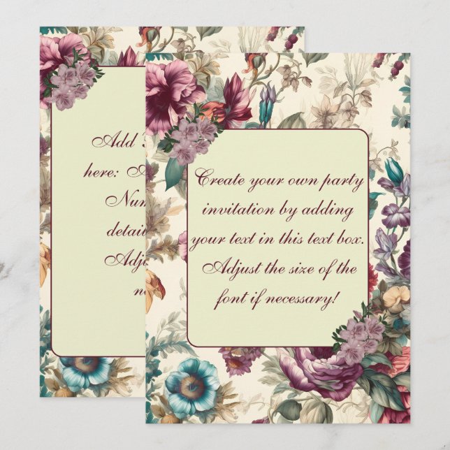 Plantilla de invitación floral de verano de Pastel (Anverso / Reverso)