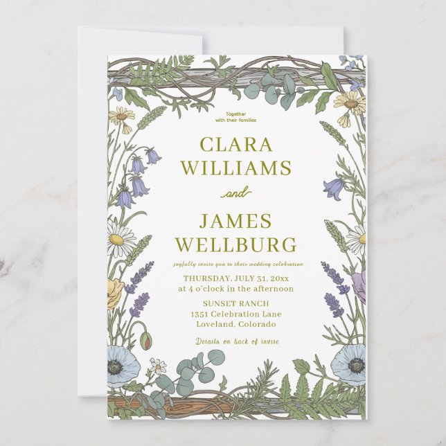 Plantilla de Invitación Floral Rústica – Flores Si (Anverso)