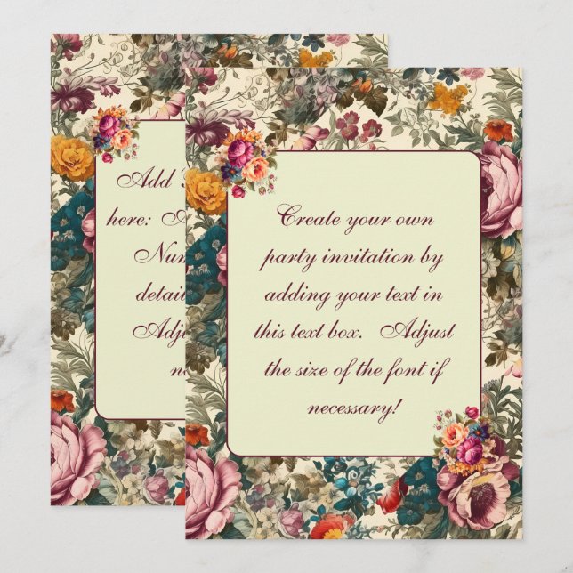Plantilla de Invitación Floral Vintage Pastel Summ (Anverso / Reverso)