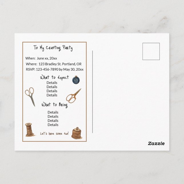 Plantilla de invitación Maxine le Modiste (Reverso)