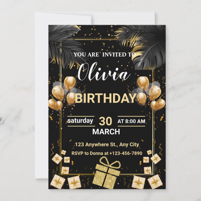 Plantilla de invitación moderna para un cumpleaños (Anverso)