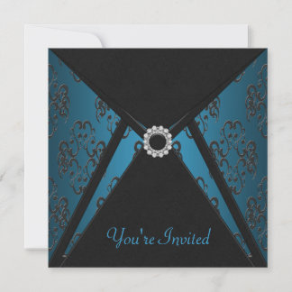 Plantilla de invitación negra teal para todas las