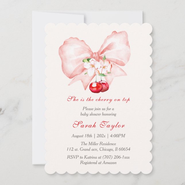 Plantilla de Invitación para Baby Shower de Cereza (Anverso)