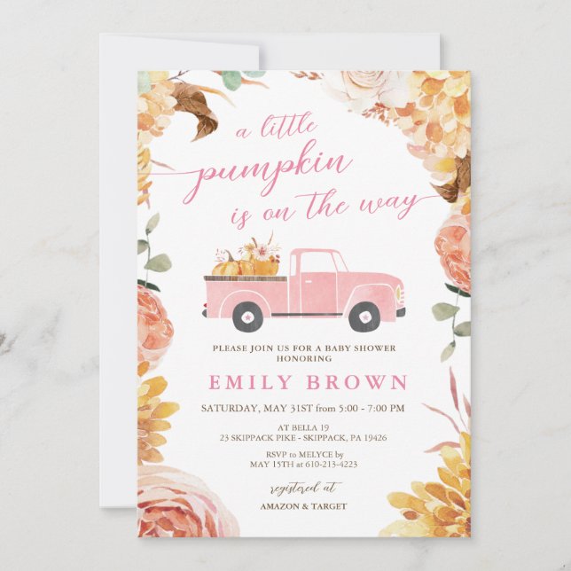 Plantilla de invitación para baby shower de otoño  (Anverso)