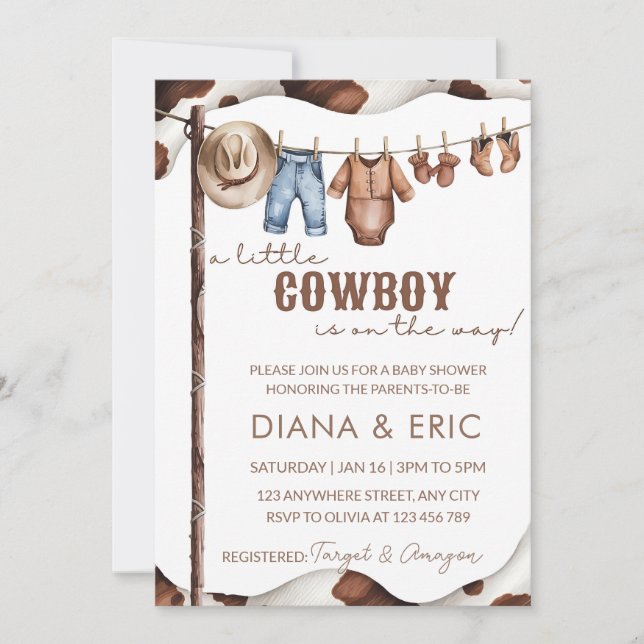 Plantilla de Invitación para Baby Shower de Vaquer (Anverso)