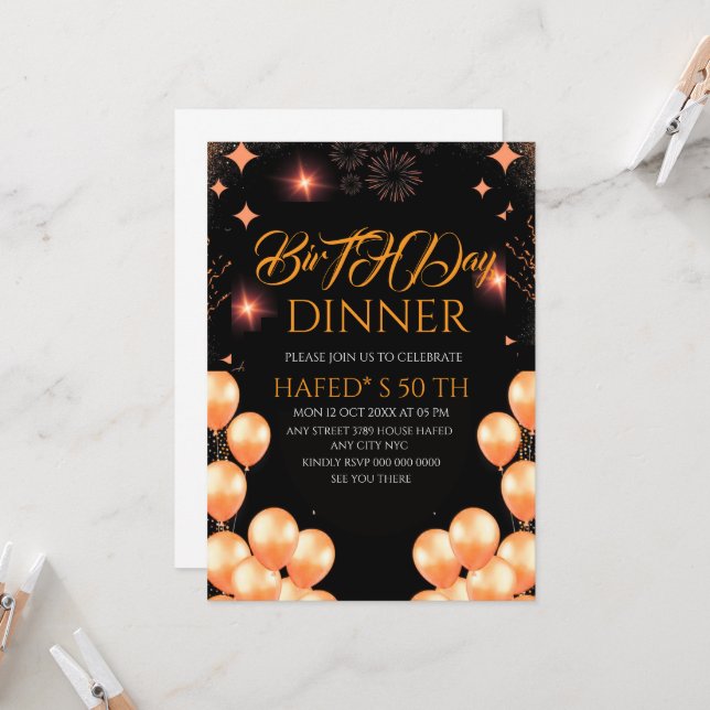 Plantilla de invitación para cena de cumpleaños di (Anverso/Reverso In Situ)