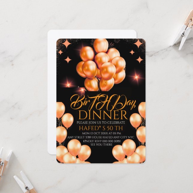 Plantilla de invitación para cena de cumpleaños di (Anverso/Reverso In Situ)
