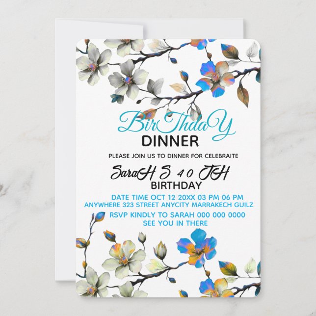 Plantilla de invitación para cena de cumpleaños di (Anverso)