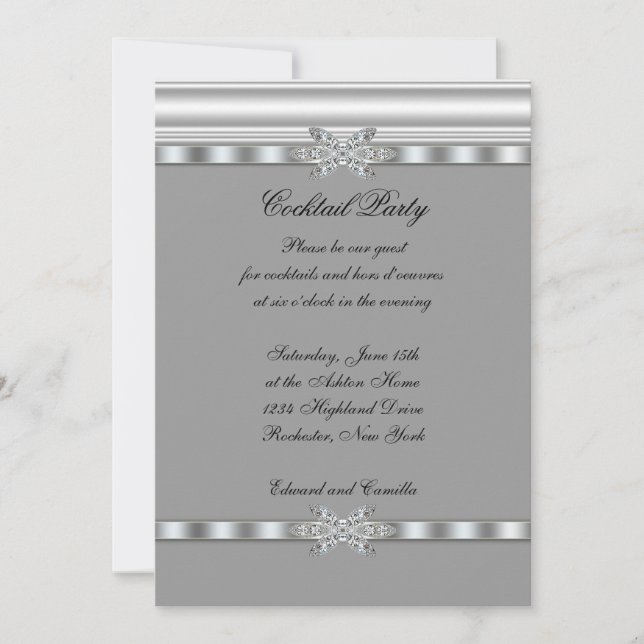 Plantilla de invitación para cóctel de plata y neg (Anverso)