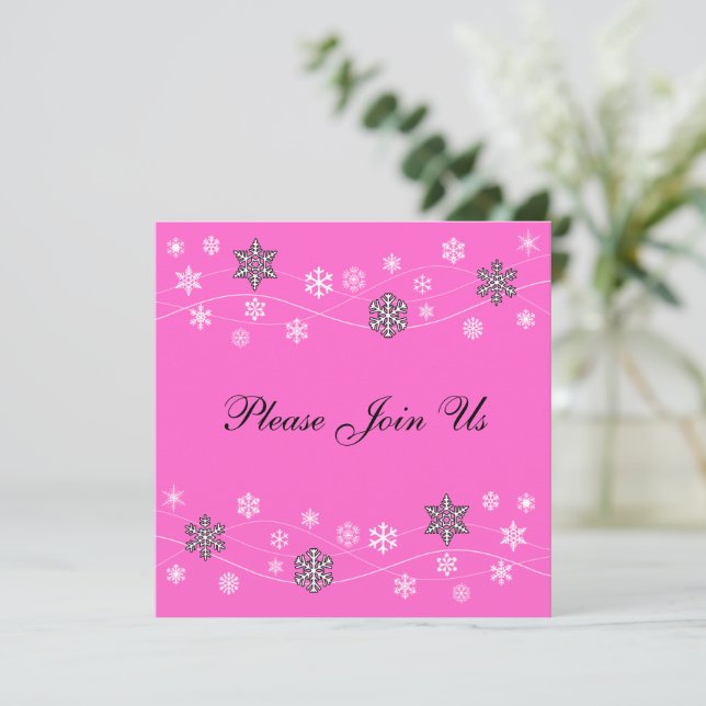 Plantilla de invitación para copos de nieve negros (Anverso de pie)