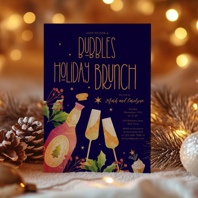 Plantilla de invitación para fiesta de brunch de v (Bubbles Holiday Brunch Party Invitation Template)