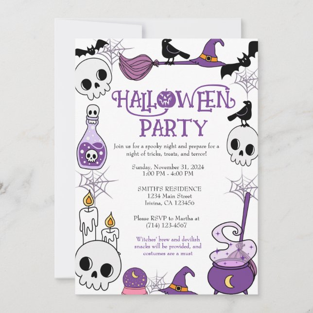 Plantilla de invitación para fiesta de Halloween e (Anverso)