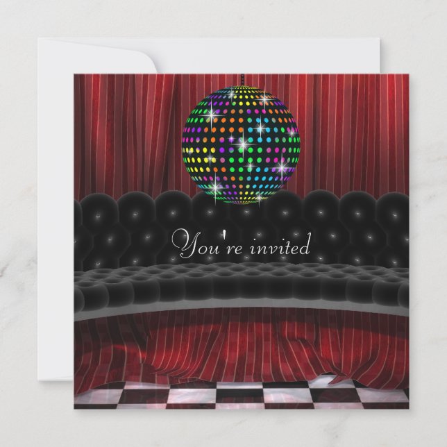 Plantilla de invitación para fiesta disco de bola  (Anverso)