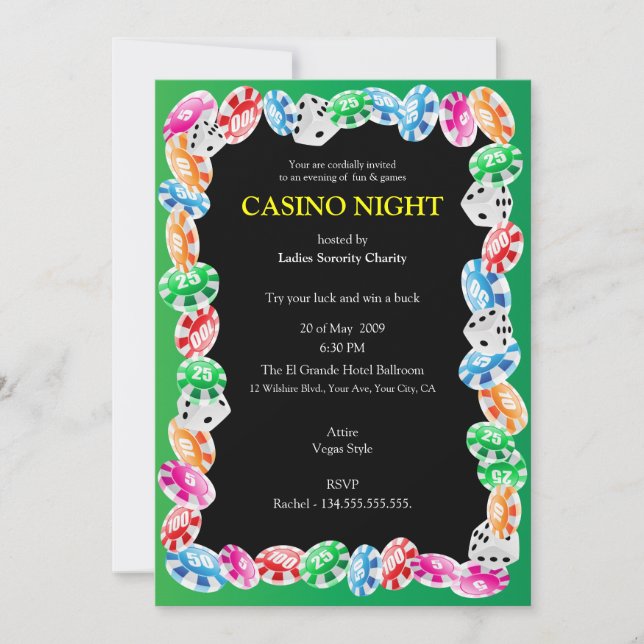 Plantilla de invitación para fiestas de casino noc (Anverso)
